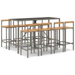 vidaXL Set bar pentru grădină, 9 piese, gri, poliratan/lemn acacia vidaXL Set bar pentru grădină, 9 piese, gri, poliratan/lemn acacia