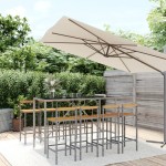 vidaXL Set bar pentru grădină, 9 piese, gri, poliratan/lemn acacia vidaXL Set bar pentru grădină, 9 piese, gri, poliratan/lemn acacia