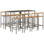 vidaXL Set bar pentru grădină, 9 piese, gri, poliratan/lemn acacia vidaXL Set bar pentru grădină, 9 piese, gri, poliratan/lemn acacia