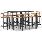 vidaXL Set bar pentru grădină, 11 piese, negru, poliratan/lemn acacia