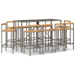 vidaXL Set bar pentru grădină, 11 piese, gri, poliratan/lemn acacia