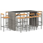 vidaXL Set bar pentru grădină, 7 piese, gri, poliratan/lemn acacia vidaXL Set bar pentru grădină, 7 piese, gri, poliratan/lemn acacia