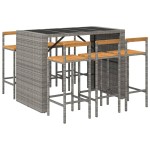 vidaXL Set bar pentru grădină, 7 piese, gri, poliratan/lemn acacia vidaXL Set bar pentru grădină, 7 piese, gri, poliratan/lemn acacia