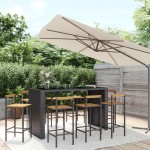 vidaXL Set bar pentru grădină, 9 piese, negru, poliratan/lemn acacia vidaXL Set bar pentru grădină, 9 piese, negru, poliratan/lemn acacia