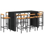 vidaXL Set bar pentru grădină, 9 piese, negru, poliratan/lemn acacia vidaXL Set bar pentru grădină, 9 piese, negru, poliratan/lemn acacia