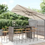 vidaXL Set bar pentru grădină, 9 piese, gri, poliratan/lemn acacia vidaXL Set bar pentru grădină, 9 piese, gri, poliratan/lemn acacia