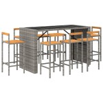 vidaXL Set bar pentru grădină, 9 piese, gri, poliratan/lemn acacia vidaXL Set bar pentru grădină, 9 piese, gri, poliratan/lemn acacia