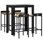 vidaXL Set bar pentru grădină, 5 piese, negru, poliratan/lemn acacia