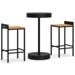 vidaXL Set bar pentru grădină, 3 piese, negru, poliratan/lemn acacia