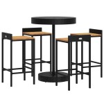 vidaXL Set bar pentru grădină, 5 piese, negru, poliratan/lemn acacia vidaXL Set bar pentru grădină, 5 piese, negru, poliratan/lemn acacia