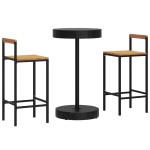 vidaXL Set bar pentru grădină, 3 piese, negru, poliratan/lemn acacia