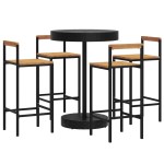 vidaXL Set bar pentru grădină, 5 piese, negru, poliratan/lemn acacia