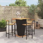 vidaXL Set bar pentru grădină, 5 piese, negru, poliratan/lemn acacia vidaXL Set bar pentru grădină, 5 piese, negru, poliratan/lemn acacia