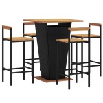 vidaXL Set bar pentru grădină, 5 piese, negru, poliratan/lemn acacia vidaXL Set bar pentru grădină, 5 piese, negru, poliratan/lemn acacia
