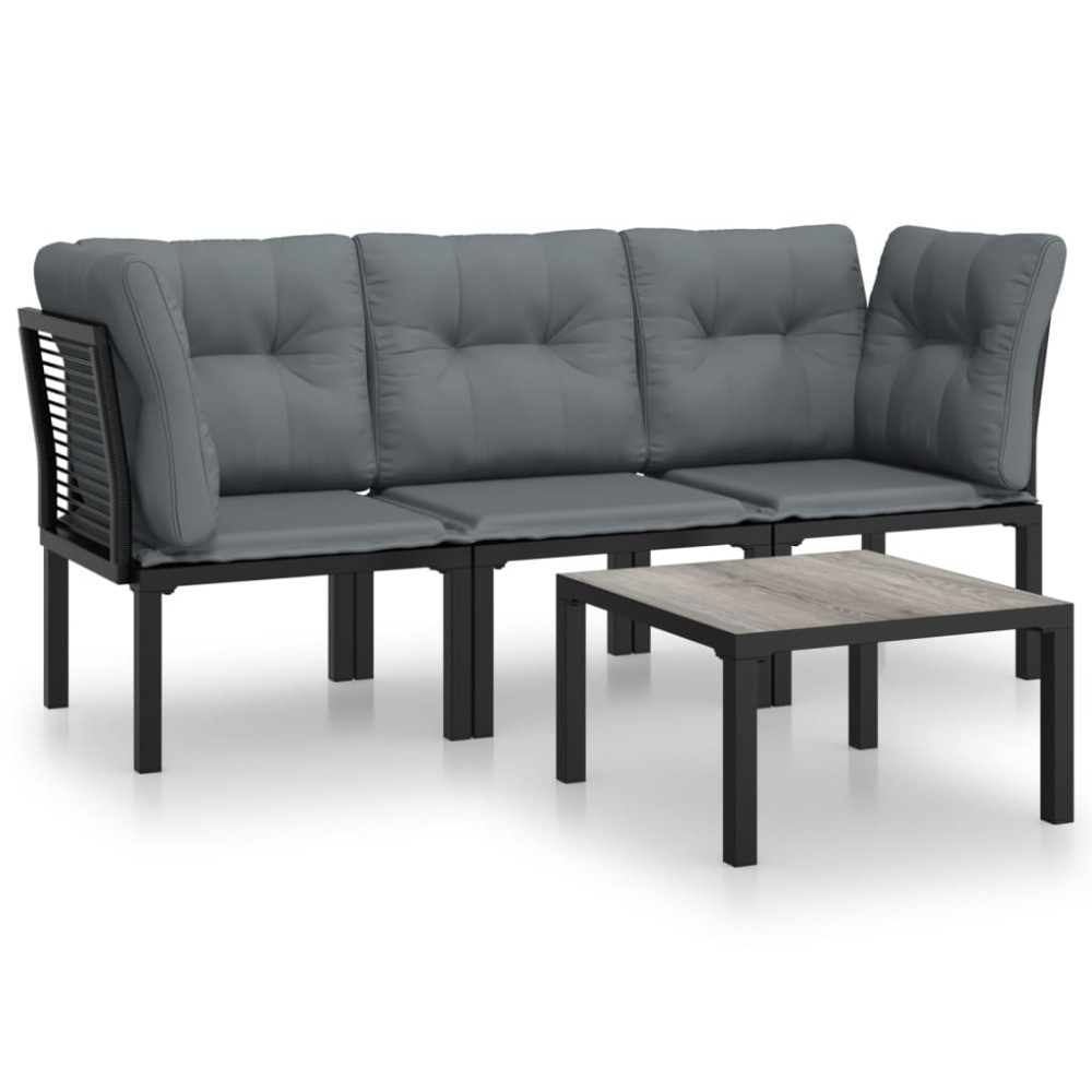 vidaXL Set mobilier de grădină, 4 piese, negru și gri, poliratan