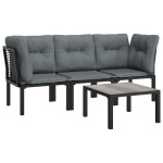 vidaXL Set mobilier de grădină, 4 piese, negru și gri, poliratan