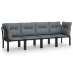 vidaXL Set mobilier de grădină, 4 piese, negru și gri, poliratan vidaXL Set mobilier de grădină, 4 piese, negru și gri, poliratan