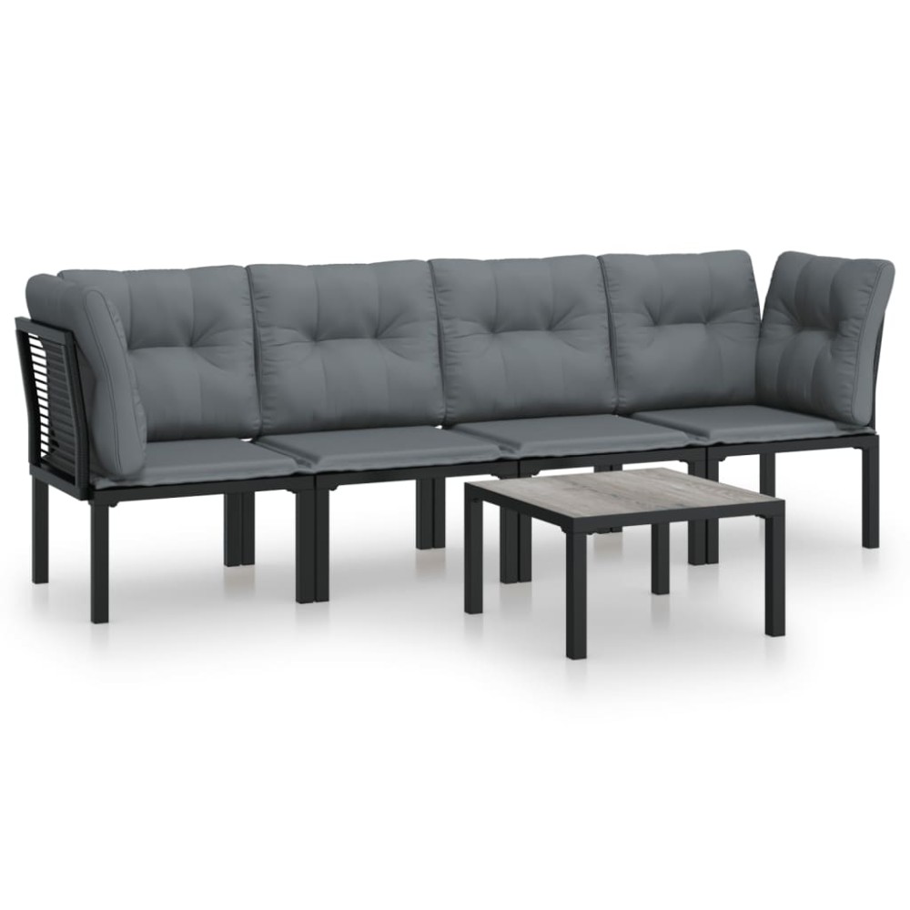 vidaXL Set mobilier de grădină, 5 piese, negru/gri, poliratan