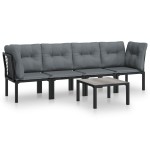 vidaXL Set mobilier de grădină, 5 piese, negru/gri, poliratan