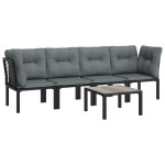 vidaXL Set mobilier de grădină, 5 piese, negru/gri, poliratan