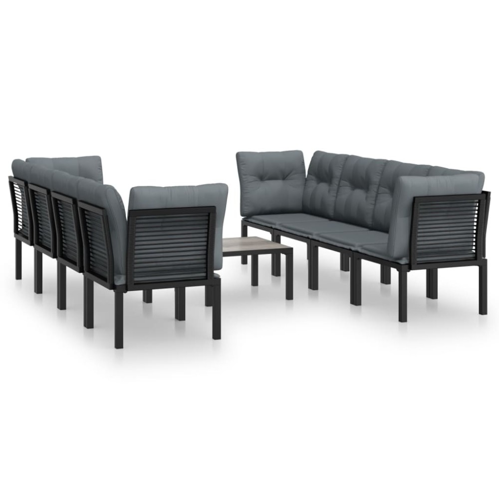 vidaXL Set mobilier de grădină, 9 piese, negru și gri, poliratan