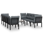 vidaXL Set mobilier de grădină, 9 piese, negru și gri, poliratan