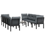 vidaXL Set mobilier de grădină, 9 piese, negru și gri, poliratan