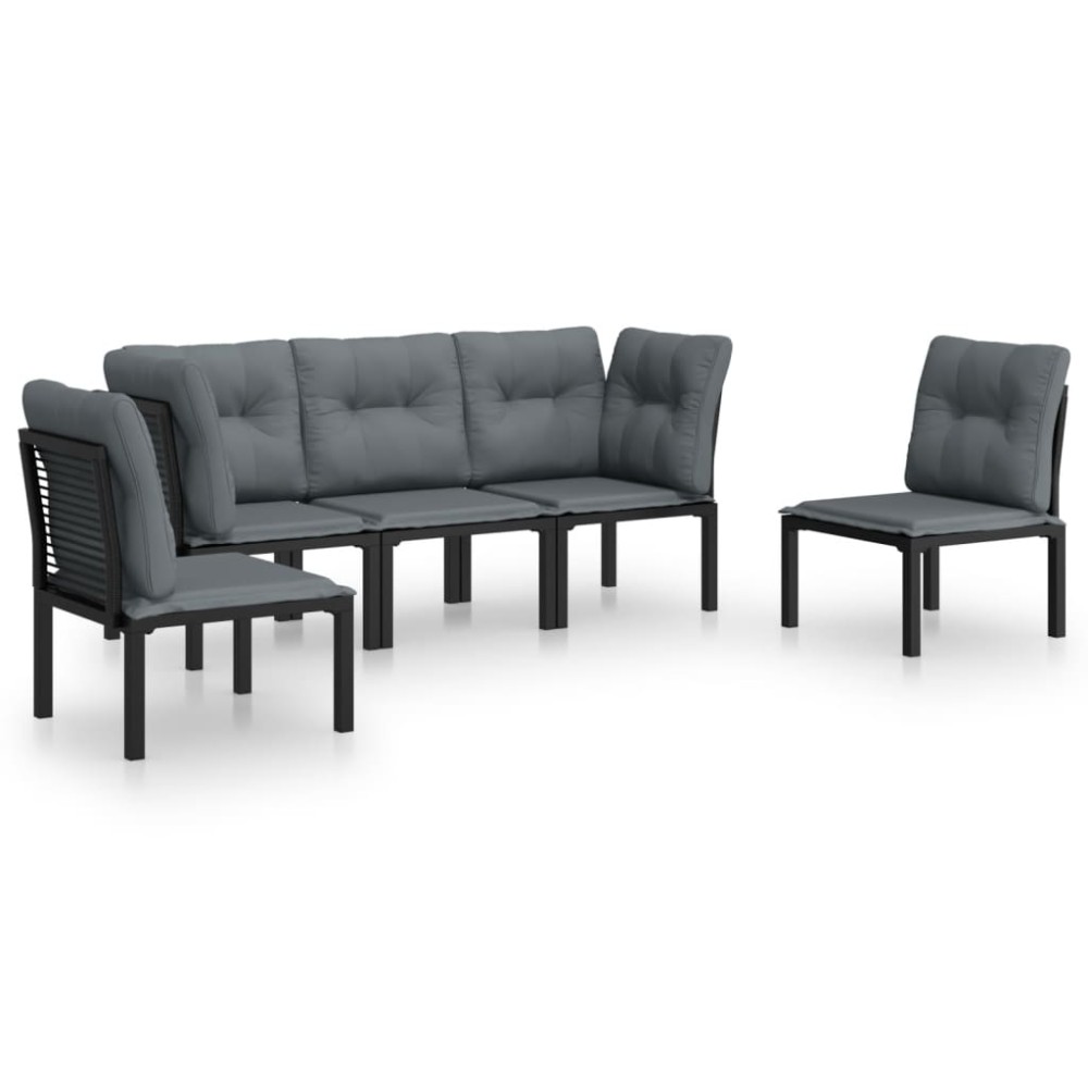 vidaXL Set mobilier de grădină, 5 piese, negru/gri, poliratan