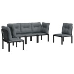 vidaXL Set mobilier de grădină, 5 piese, negru/gri, poliratan