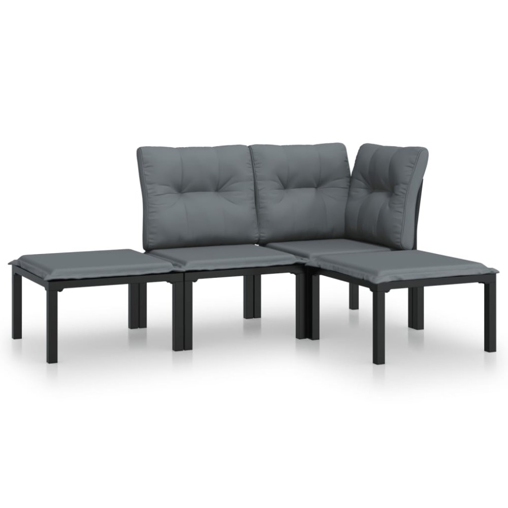 vidaXL Set mobilier de grădină, 4 piese, negru și gri, poliratan