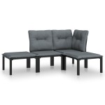 vidaXL Set mobilier de grădină, 4 piese, negru și gri, poliratan