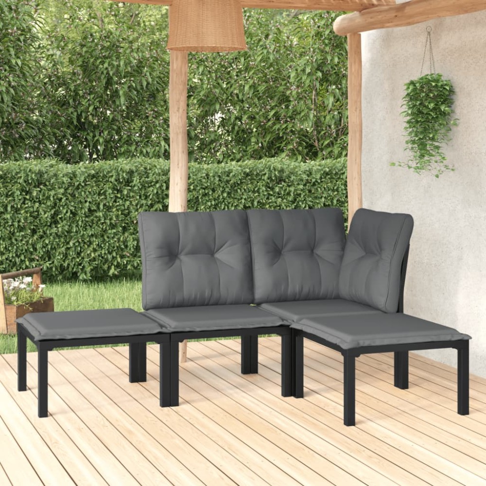 vidaXL Set mobilier de grădină, 4 piese, negru și gri, poliratan