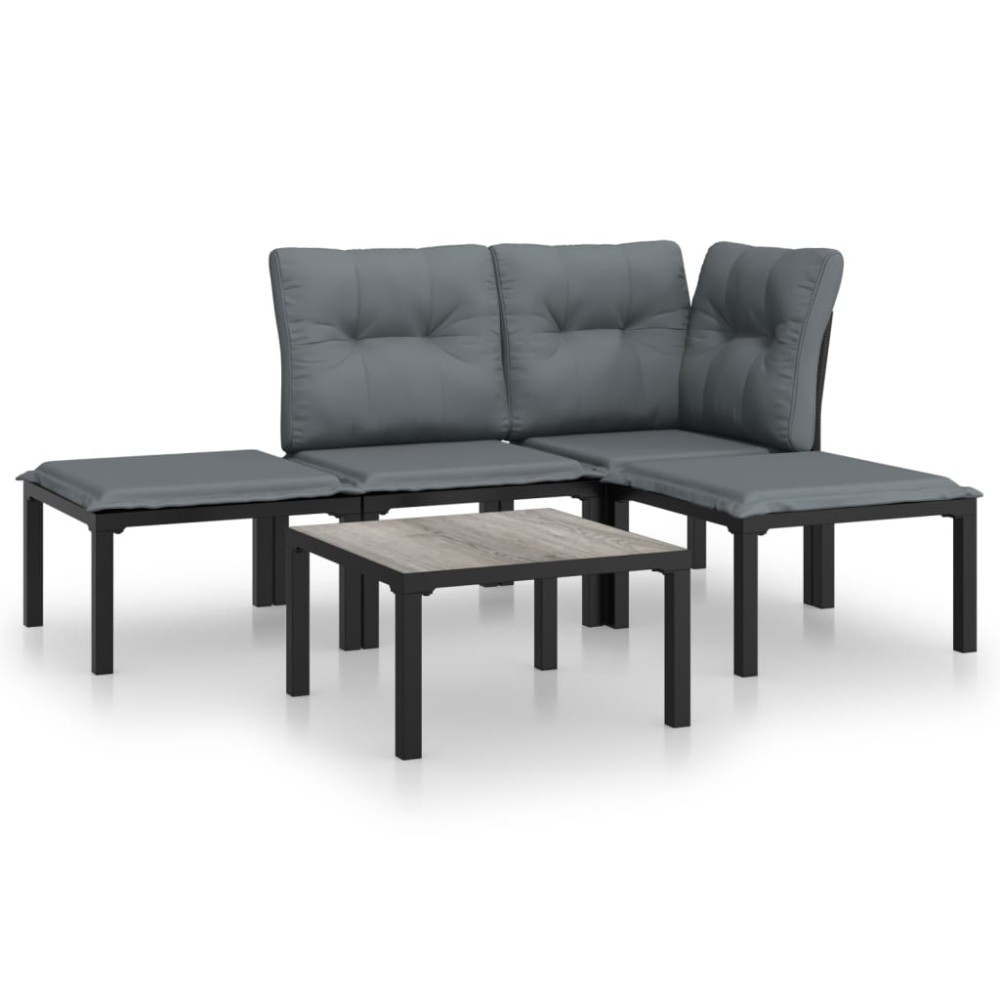 vidaXL Set mobilier de grădină, 5 piese, negru/gri, poliratan