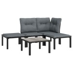 vidaXL Set mobilier de grădină, 5 piese, negru/gri, poliratan