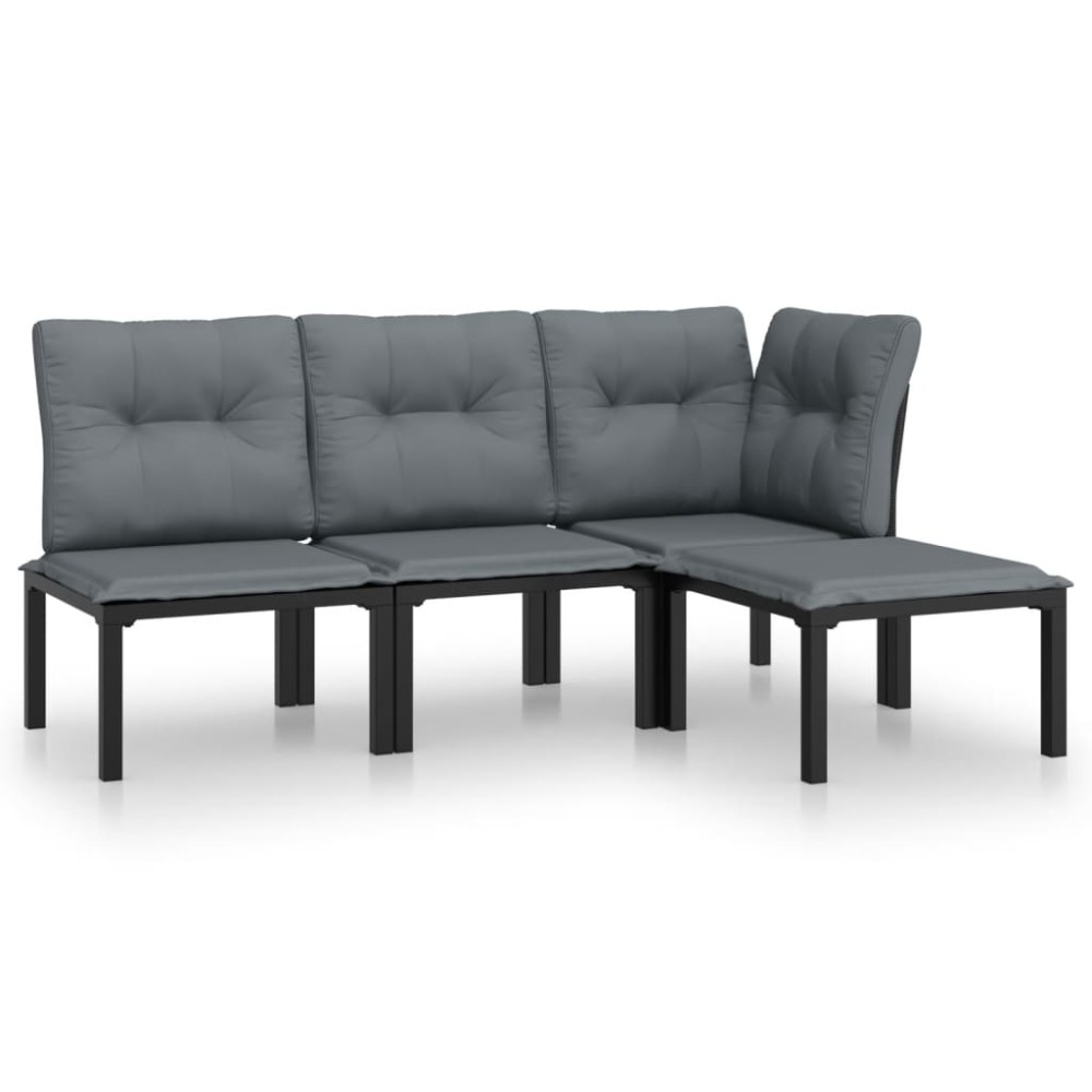vidaXL Set mobilier de grădină, 4 piese, negru și gri, poliratan