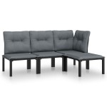 vidaXL Set mobilier de grădină, 4 piese, negru și gri, poliratan vidaXL Set mobilier de grădină, 4 piese, negru și gri, poliratan