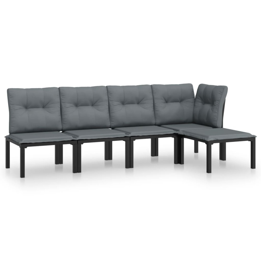 vidaXL Set mobilier de grădină, 5 piese, negru/gri, poliratan