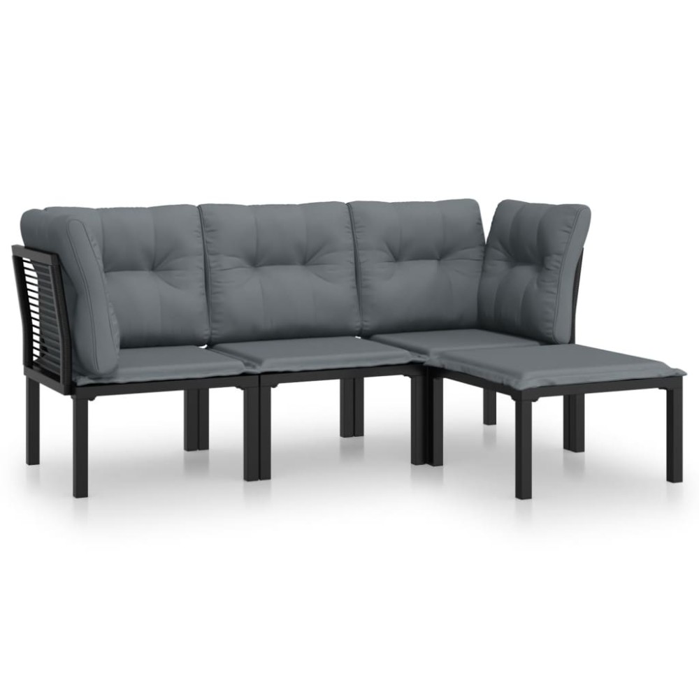 vidaXL Set mobilier de grădină, 4 piese, negru și gri, poliratan