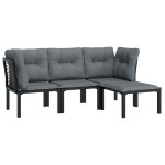 vidaXL Set mobilier de grădină, 4 piese, negru și gri, poliratan vidaXL Set mobilier de grădină, 4 piese, negru și gri, poliratan