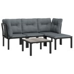 vidaXL Set mobilier de grădină, 5 piese, negru/gri, poliratan
