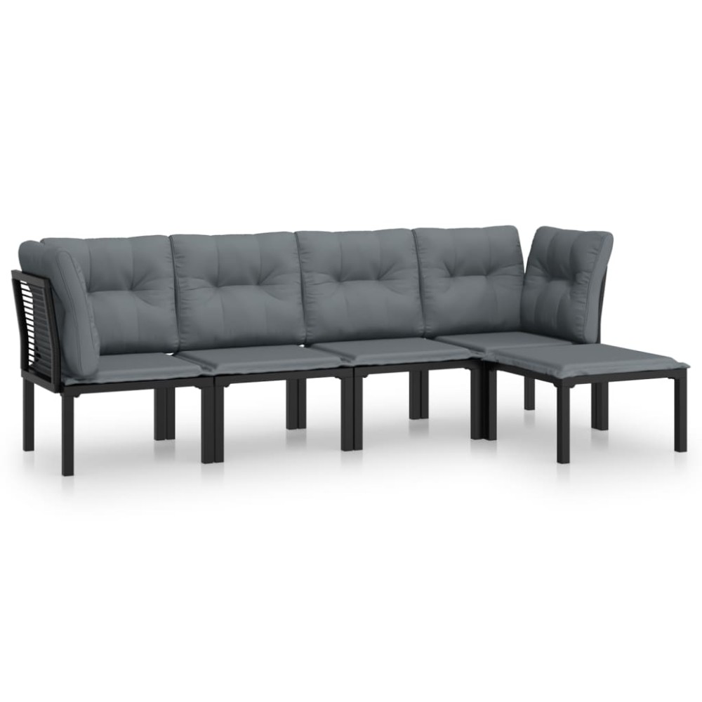 vidaXL Set mobilier de grădină, 5 piese, negru/gri, poliratan