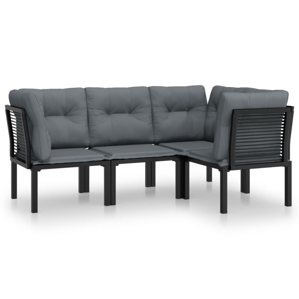 vidaXL Set mobilier de grădină, 4 piese, negru și gri, poliratan
