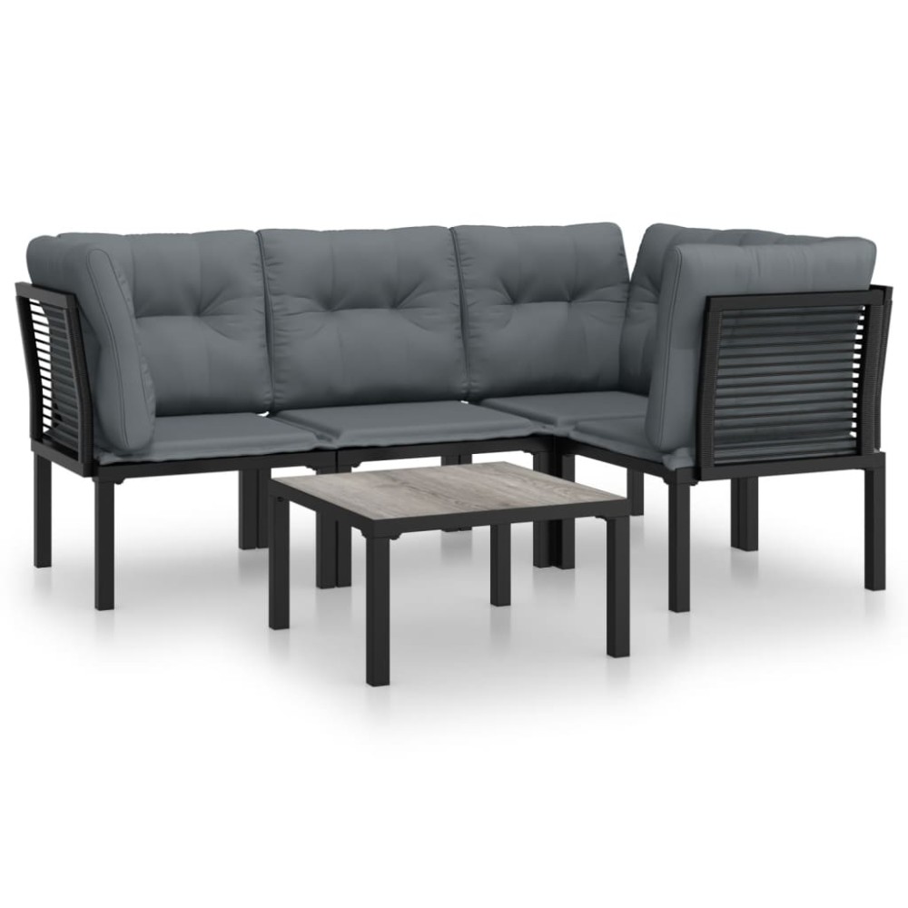 vidaXL Set mobilier de grădină, 5 piese, negru/gri, poliratan