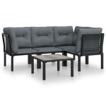 vidaXL Set mobilier de grădină, 5 piese, negru/gri, poliratan