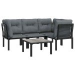 vidaXL Set mobilier de grădină, 5 piese, negru/gri, poliratan