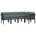 vidaXL Set mobilier de grădină, 5 piese, negru/gri, poliratan