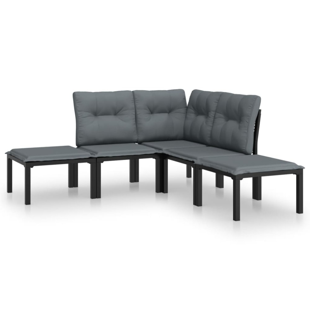 vidaXL Set mobilier de grădină, 5 piese, negru/gri, poliratan