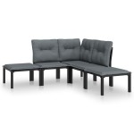 vidaXL Set mobilier de grădină, 5 piese, negru/gri, poliratan