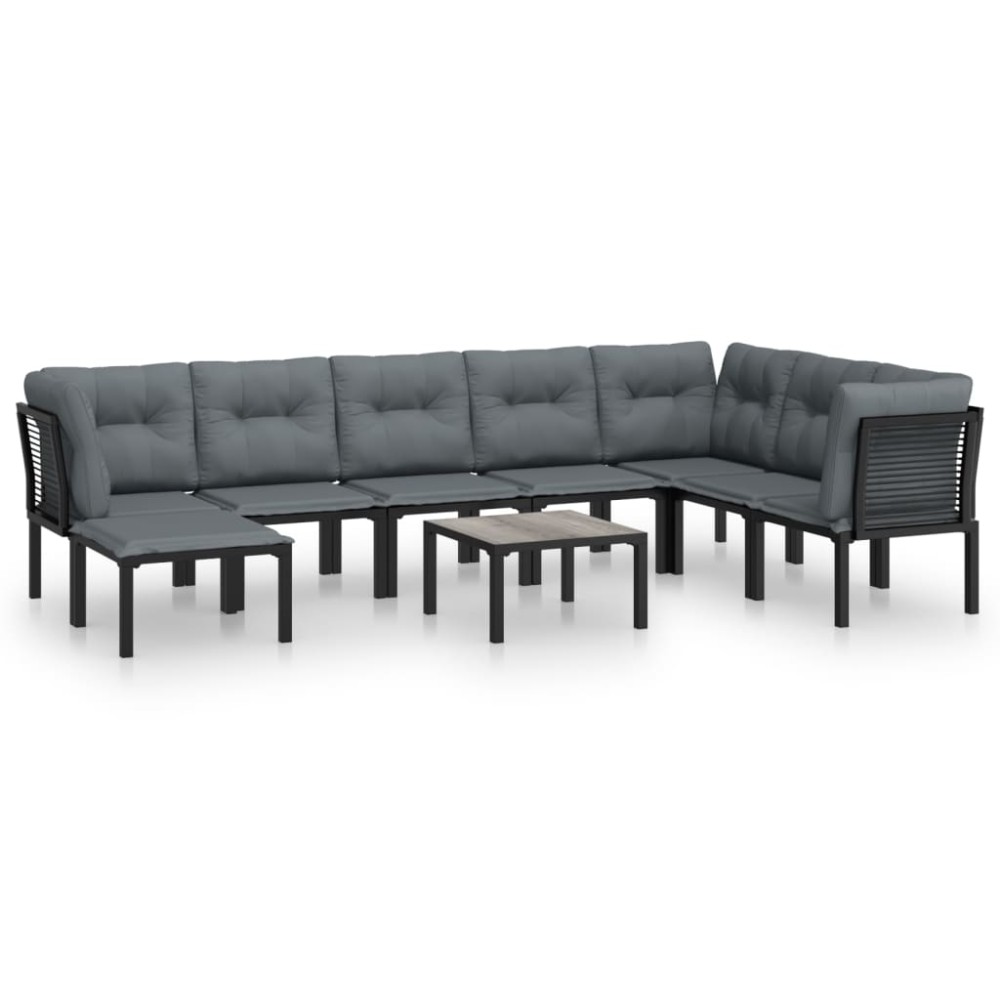 vidaXL Set mobilier de grădină, 9 piese, negru și gri, poliratan