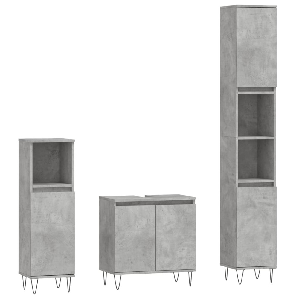 vidaXL Set dulapuri de baie, 3 piese, gri beton, lemn prelucrat